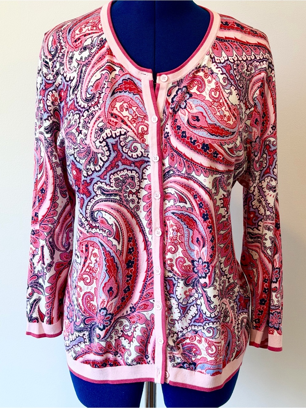 Talbots Pink Paisley Button-Front Cardigan
